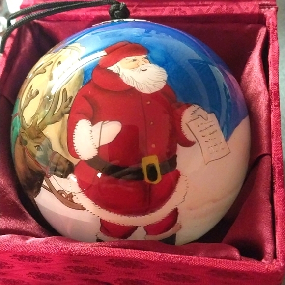 Santa & Reindeer Christmas Ornament "Inside Art" Hand Blown Hand Painted in Box - Picture 10 of 14